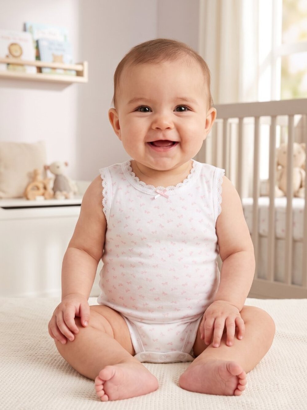 NWT Carter's Baby Girl Pink Bow Print Lace Trim Sleeveless Bodysuit 3 Months